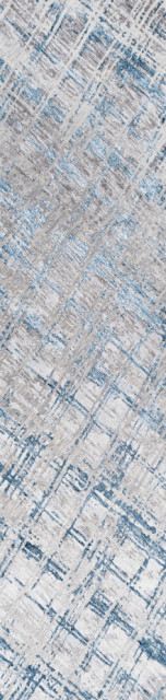 Slant Modern Abstract Area Rug, Gray/Blue, 2'x10'