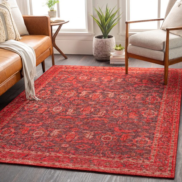 Zahra Traditional Dark Brown, Dark Red Area Rug Mediterranean Area
