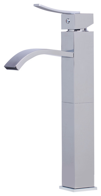 Tall Brushed Nickel Square Body Curved Spout Single Lever Bath Faucet, Polished Chrome