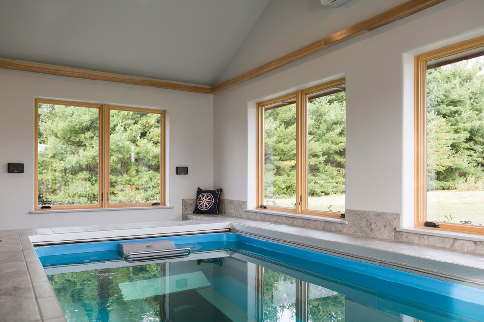 Mid-sized transitional indoor tile and rectangular lap pool house photo