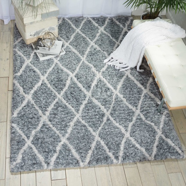 Nourison Galway Gray/Ivory Shag Area Rug, Rectangular 5' x 7