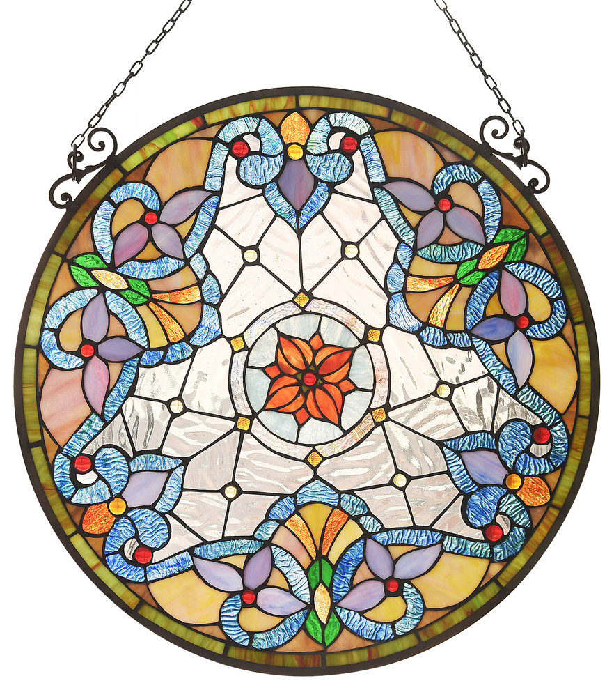 CHLOELighting NORAH Victorian Tiffanyglass Window Panel 24" Tall