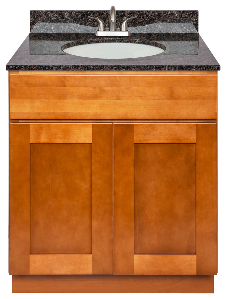 Brown Bathroom Vanity 30", Tan Brown Granite Top, Faucet LB5B