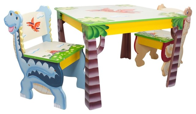 Dinosaur Kingdom Table Set With 2 Chairs - Tropical - Kids Tables ... Dinosaur Kingdom Table Set With 2 Chairs - Tropical - Kids Tables ...