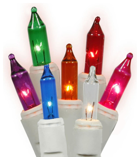 100 MultiColored DuraLit Light On White Wire 46' Christmas Light