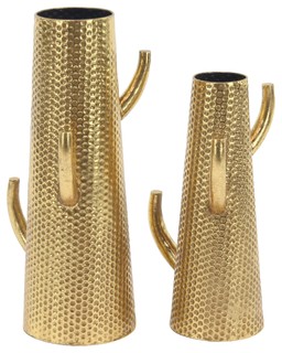 Modern Dimpled Cactus Design Iron Vases 2 Piece Set
