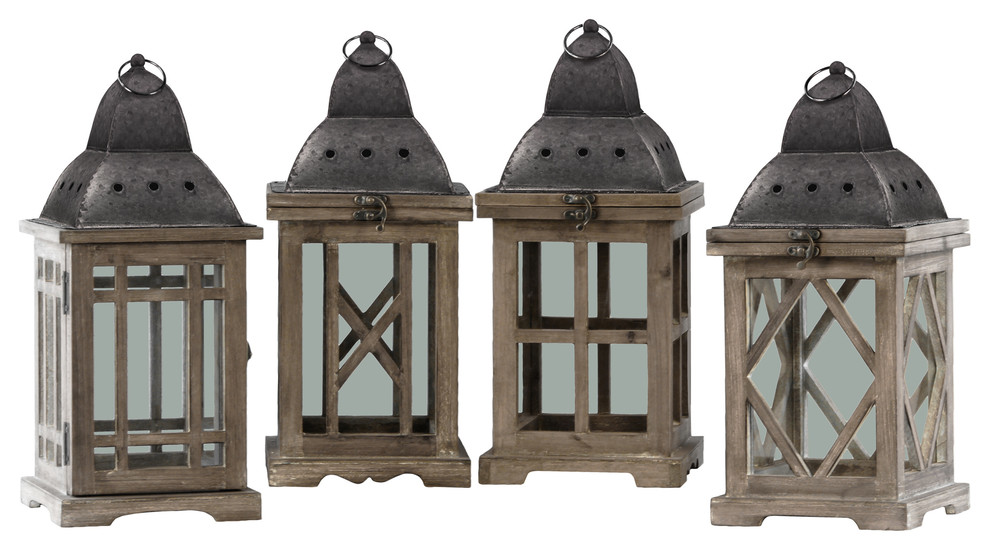Kilgore 4-Piece Wooden Lantern Set, Brown