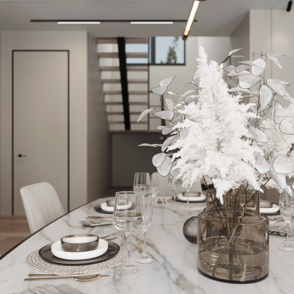 Кухня-гостиная в светлых тонах