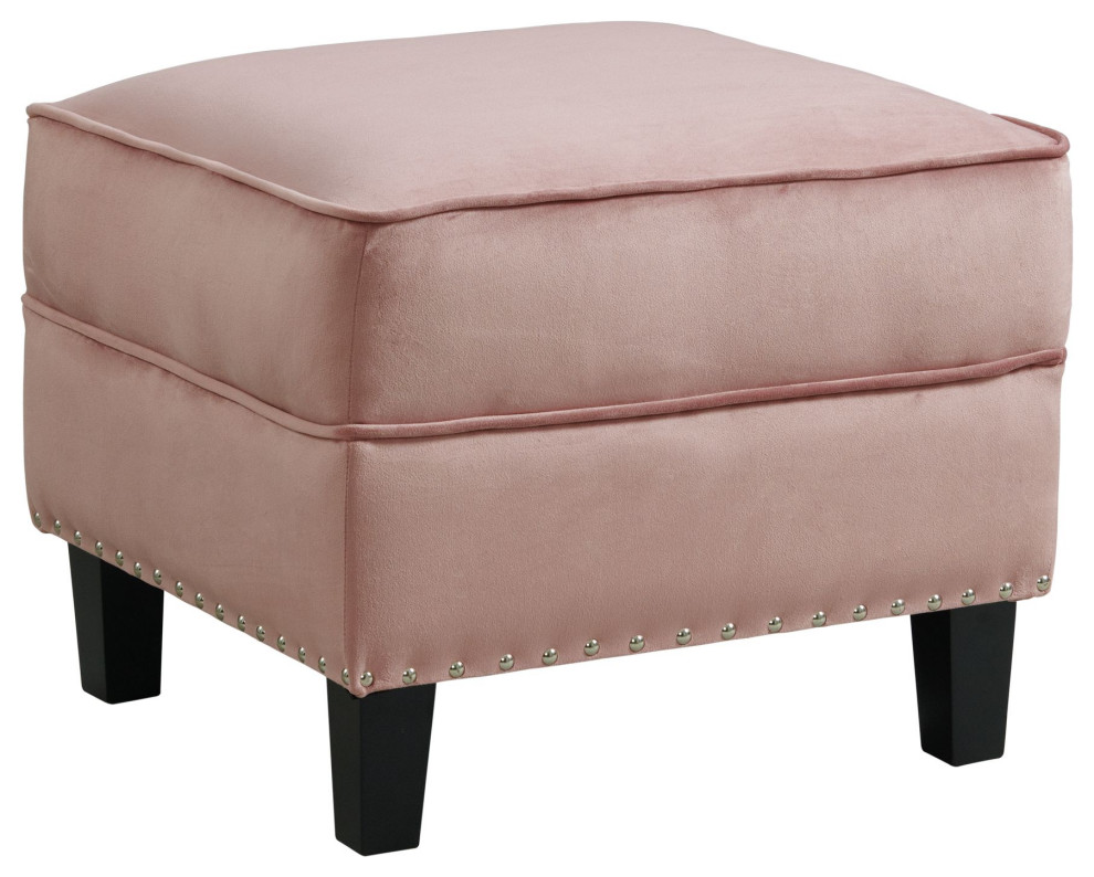 Picket House Teagan Ottoman, Blush Contemporary Footstools And