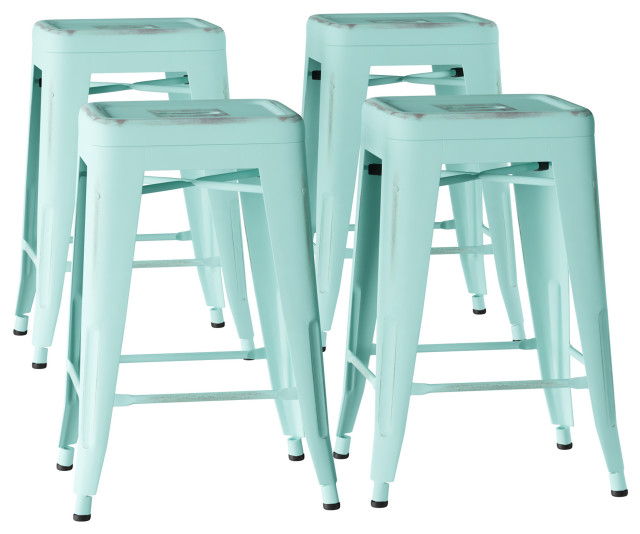Lavish Home 24" Stackable Metal Stool, Set of 4 Contemporary Bar