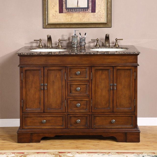 48 Ashley 2 Sink Bathroom Vanity Red Chestnut Travertine Stone 48 Ashley 2 Sink Bathroom Vanity Red Chestnut Travertine Stone Traditional Vanities And Consoles By Ladder