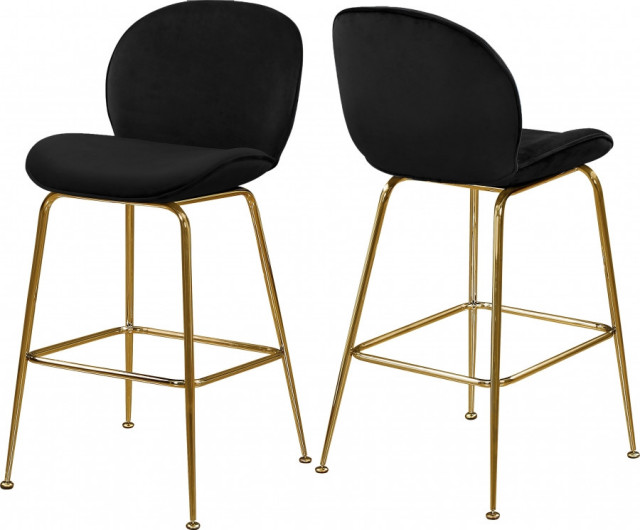 Leena Velvet Counter Stool Black Set/2 Midcentury Bar Stools And