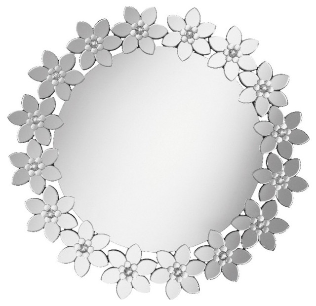 Coaster Cordelia Round Floral Frame Wall Mirror Contemporary Wall Mirrors by Homesquare