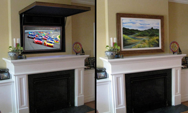 Hiding A Flat Panel Tv Above A Fireplace Traditional Living