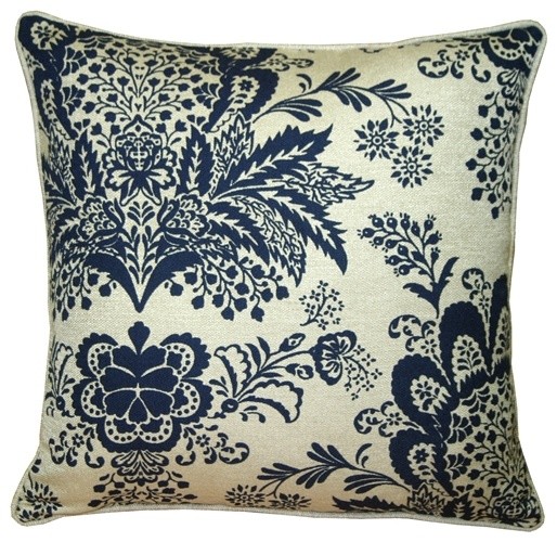 Rustic Floral Throw Pillow, Navy Blue, 20"x20"