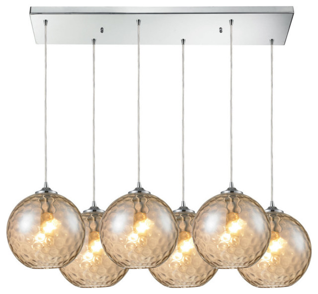 Watersphere 6-Light Champagne Pendant, Polished Chrome