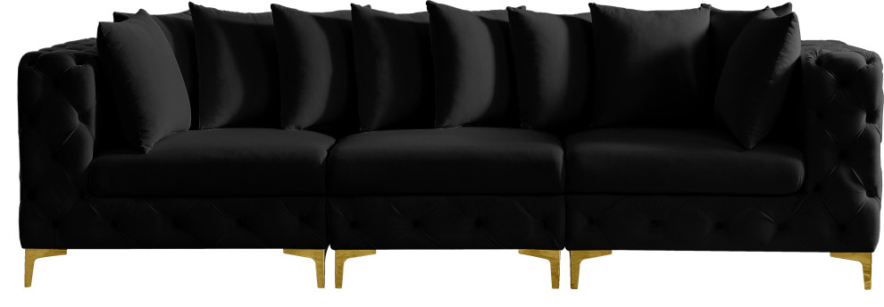 Tremblay Velvet Upholstered 3-Piece Modular Sofa, Black