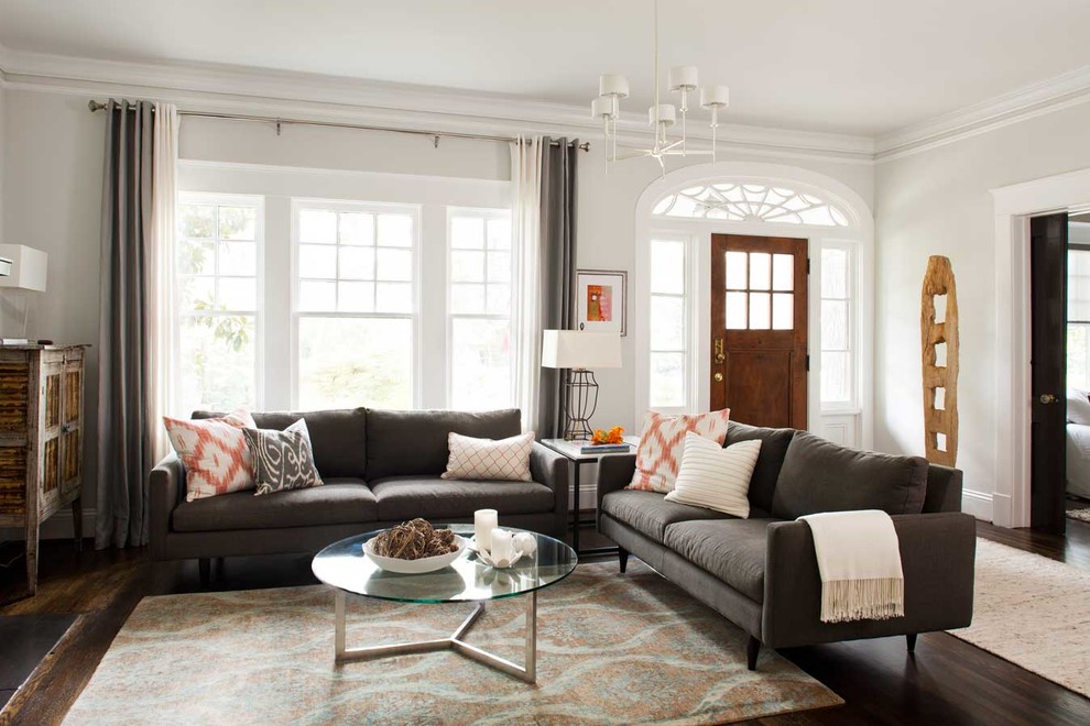 Design ideas for a contemporary living room in Atlanta with white walls.