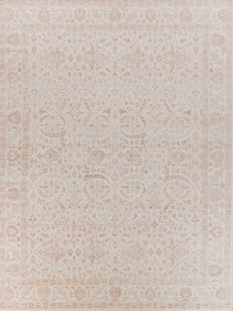 Restoration HandKnotted Wool Beige/Gold Area Rug, 9'x12