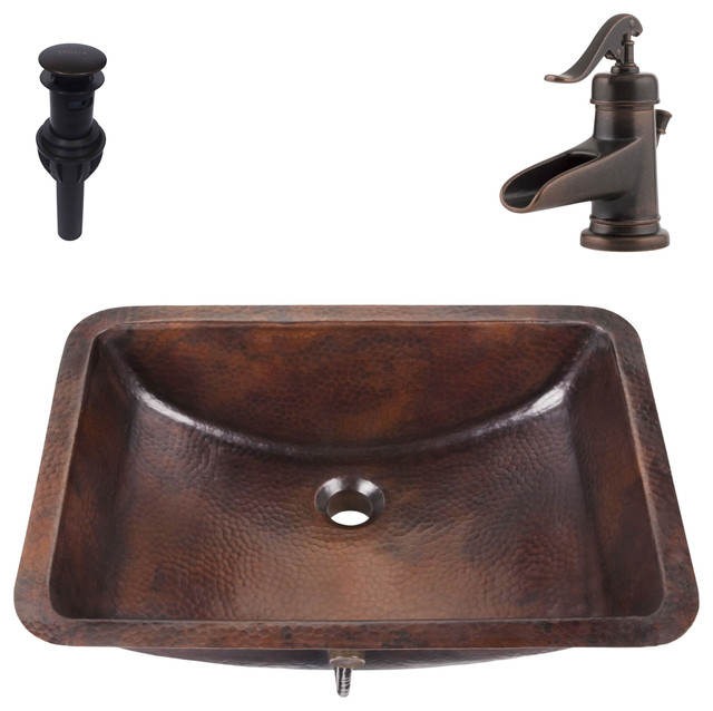 Curie Undermount Bathroom Copper Sink Kit With Pfister Bronze Faucet