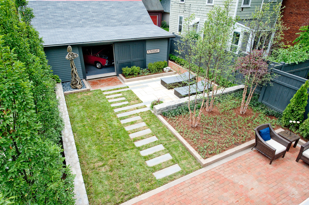 Photo of a transitional garden in Columbus with brick pavers and with lawn edging.