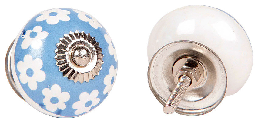 Ceramic Knob In Blue And White (Set Of 4)