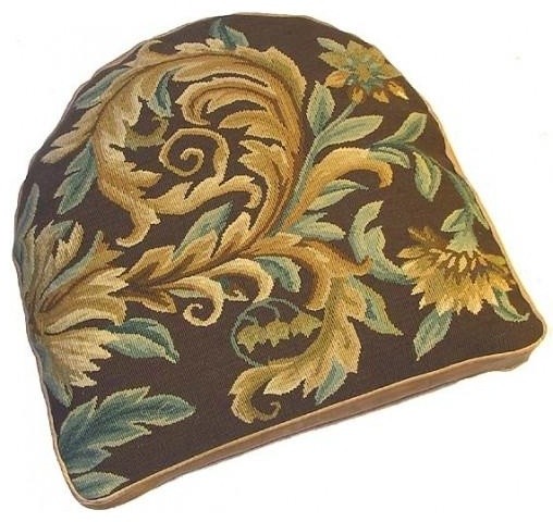 Chair Cushion Aubusson Floral 18x20 Brown Down/Feather Insert Velvet