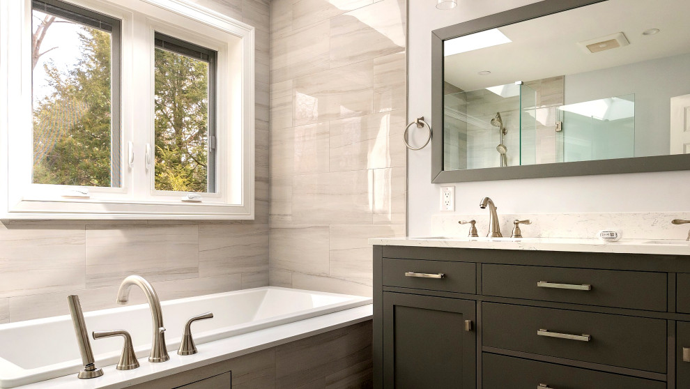 Skylit Bath with Tub and Double Vanity