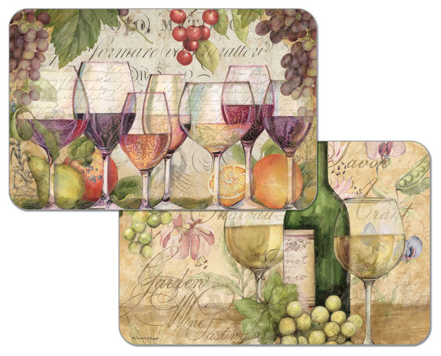 Vinyl Plastic Placemats Reversible Grape Wine Country Set of 4 Farmhouse Placemats by J