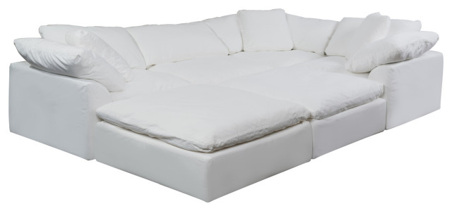 6PC Slipcovered U-Shaped Pit Sectional Sofa | White