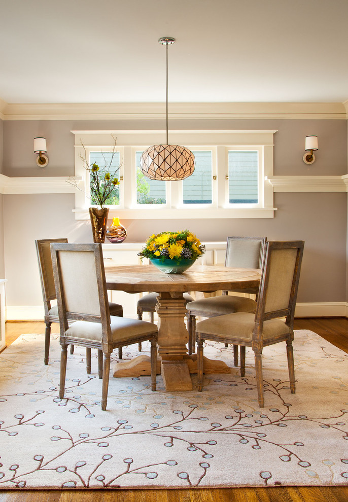 Arts and crafts dining room in Portland with dark hardwood floors and beige walls.