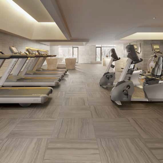 Design ideas for a modern multipurpose gym in Chicago with porcelain floors.