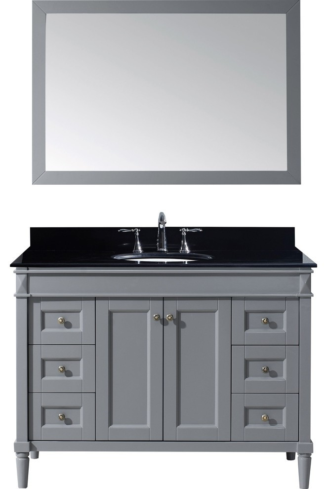 Tiffany 48" Single Bath Vanity in Grey,Black Galaxy Granite Top,Sink ...