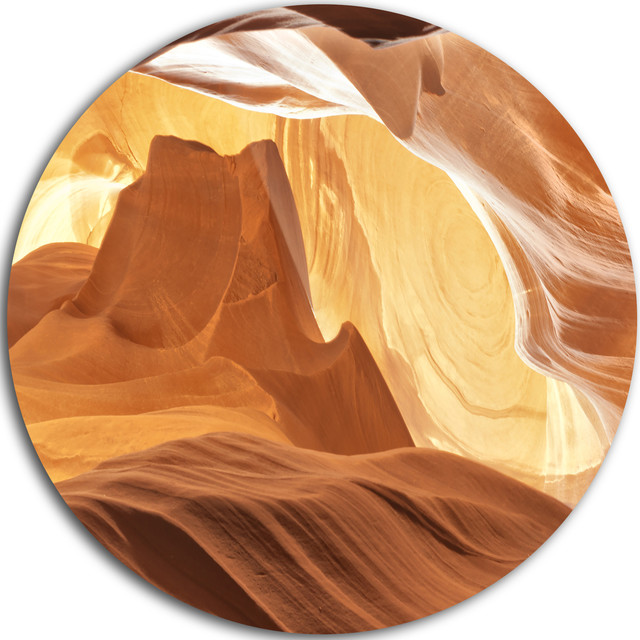 Antelope Canyon With Light Rays, Landscape Photo Disc Metal Art