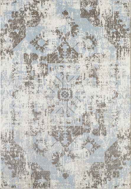 Abani Urbana Bohemian Distressed Silver And Light Blue Area Rug, 4'x6'