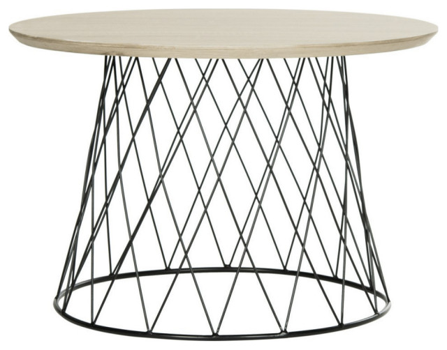 Leslie Retro Mid Century Wood End Table, Light Gray/Black Industrial Side Tables And End