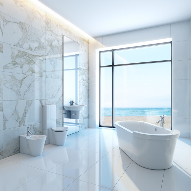 Bathroom Design Calacatta Gold Marble Wall Tiles Contemporary Bathroom New York by All
