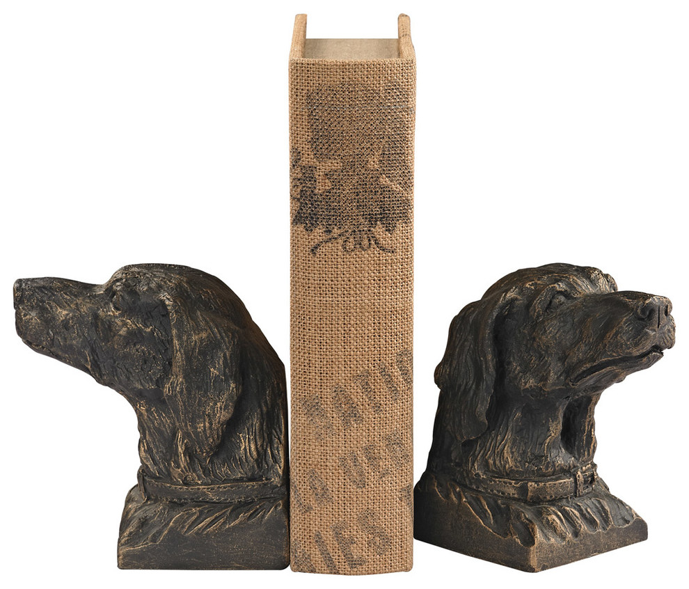 Hunting Bronze Dog 5-Inch Bookend Set of 2