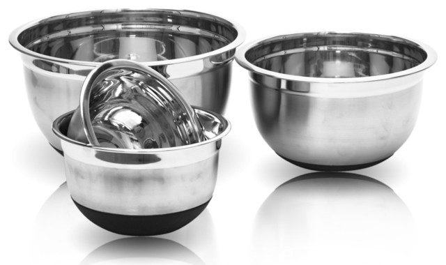 4-Piece Stainless Steel German Mixing Bowls Set With Non-Skid Silicone Bottoms