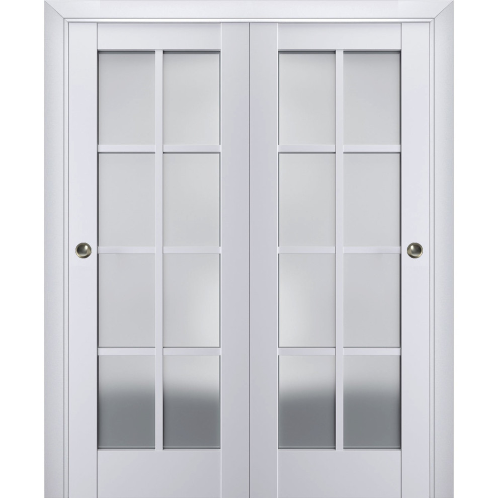 Sliding Bypass Doors, Veregio 7412 White & Frosted Glass, 72"x80" (2