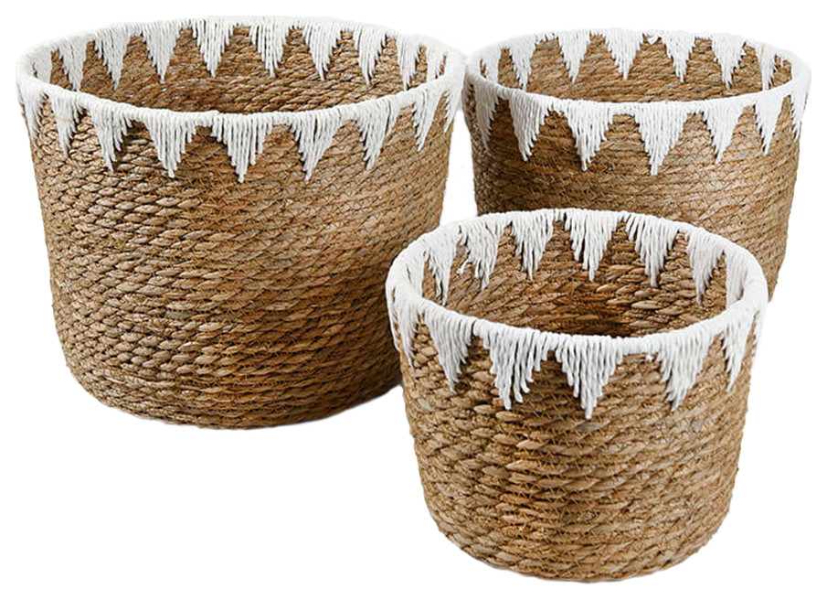 Serene Spaces Living Handmade Cattail Leaf Basket, Small, Medium, and Large