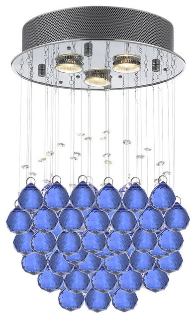 Modern Crystal Raindrop Flush Chandelier With Blue Modern Crystal Raindrop Flush Chandelier With Blue Contemporary Chandeliers By Gspn