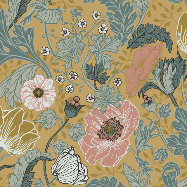 Anemone Mustard Floral Wallpaper Contemporary Wallpaper By Brewster Home Fashions Houzz