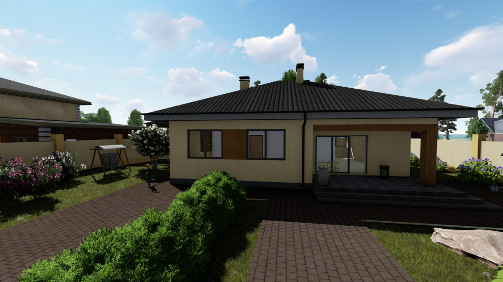 Одноэтажный дом с беседкой