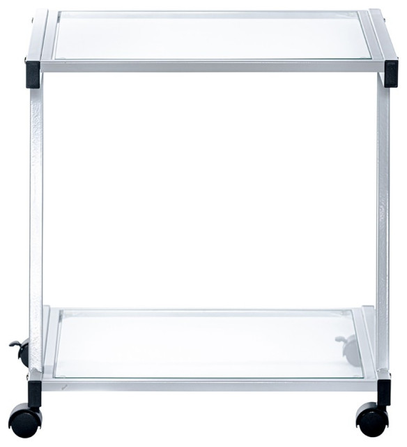 White and Clear Glass Rolling Printer Cart Contemporary Office