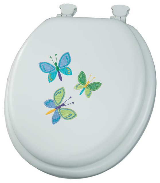 Mayfair 1373EC 000 Butterfly Trio Cushioned Vinyl Round Toilet Seat, White Contemporary