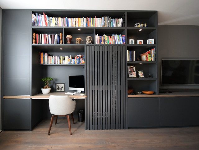 Elegant Grey Media Unit - Hampton, London. modern-living-room