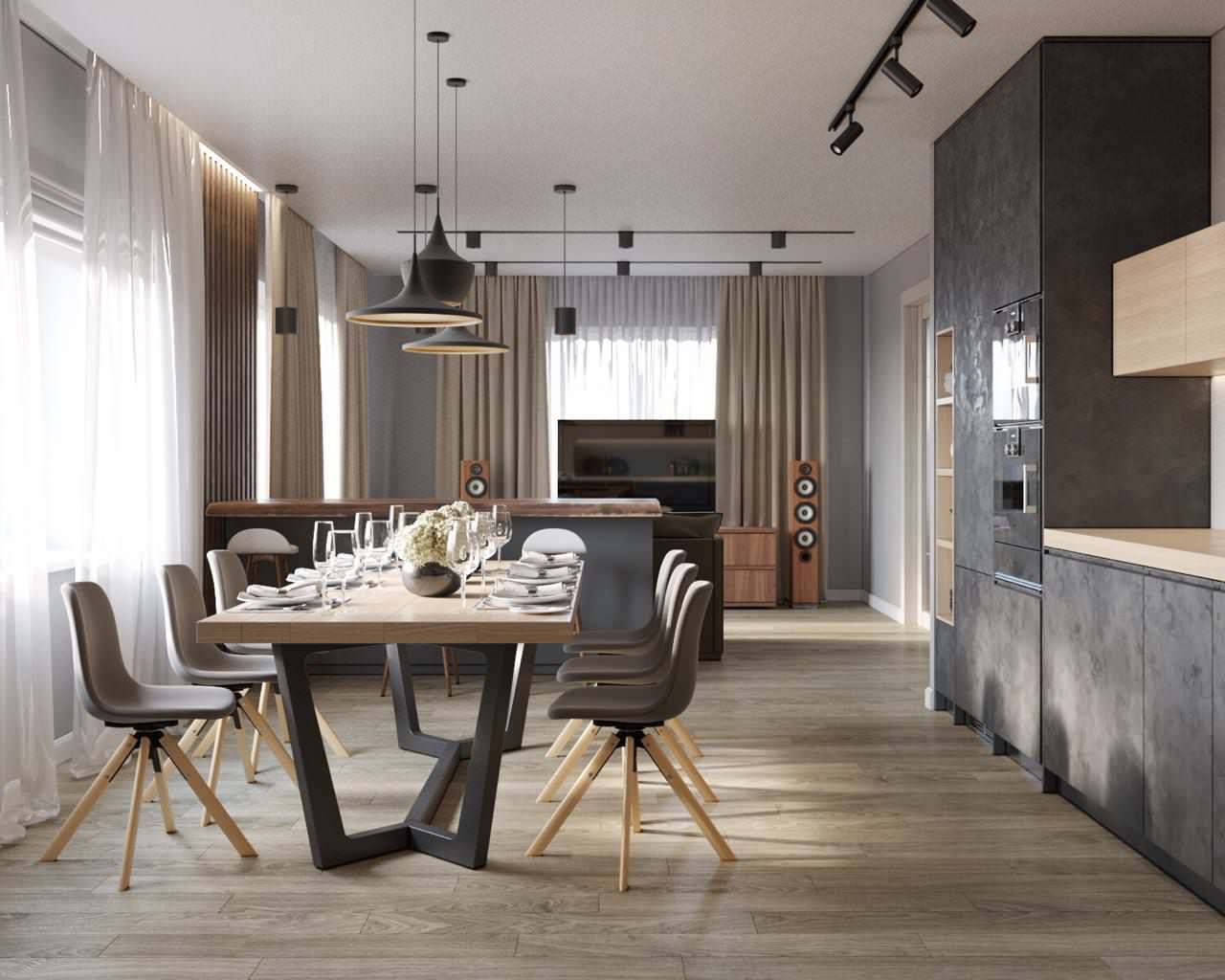 Кухня для семейной пары с двумя детьми.