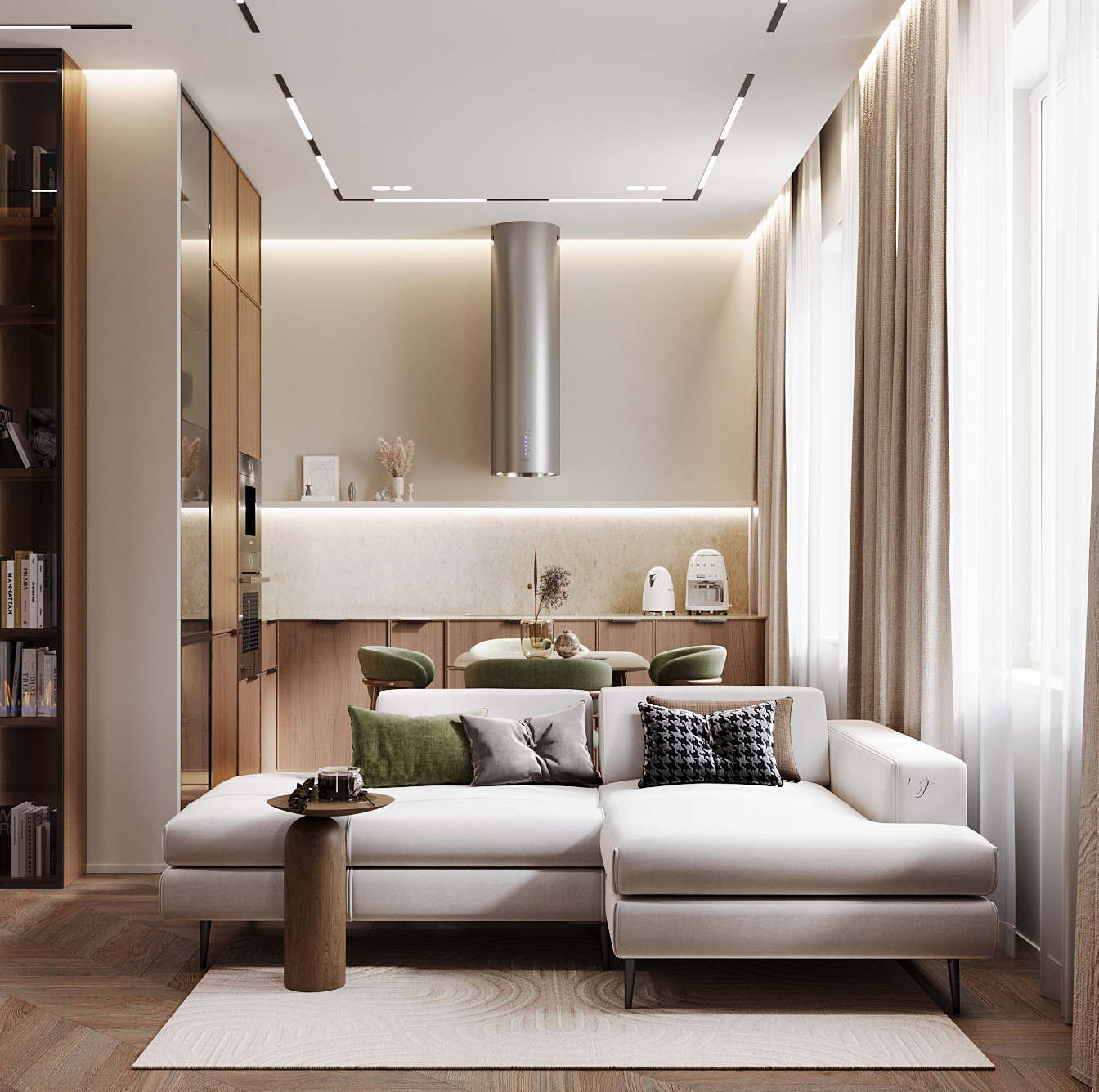 Дизайн проект дома в поселке " Женева". Кухня-гостиная