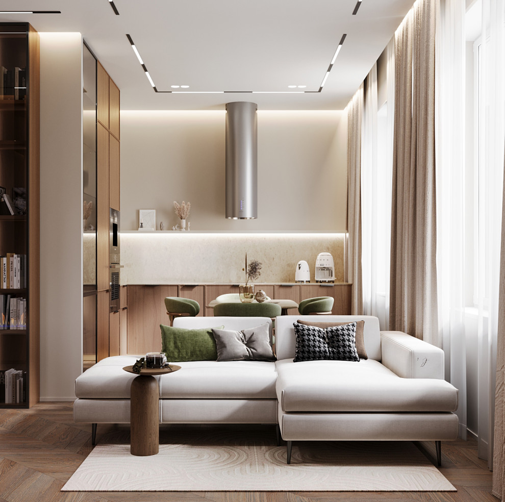 Дизайн проект дома в поселке " Женева". Кухня-гостиная